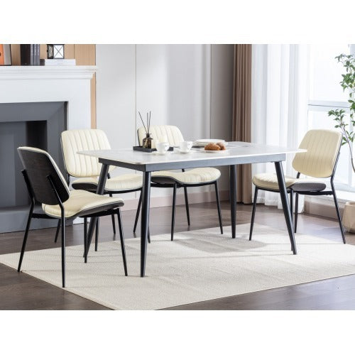 Dining Chairs Set Of 2 Mid Century Modern Retro Faux Leather Chair With Walnut Bentwood Back Upholstered Seat Metal Legs Adjustable Foot For Kitchen Dining Room Chairs